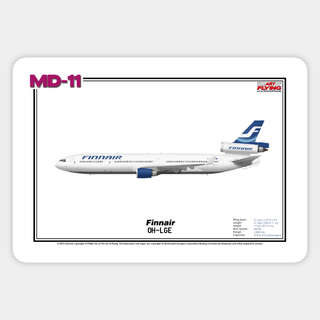 McDonnell Douglas MD-11 - Finnair (Art Print) Sticker by TheArtofFlying